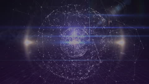 Digital Network with Globe and Light Effects on Violet Backdrop