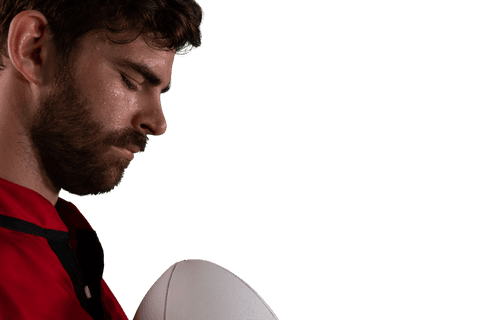 Thoughtful male rugby player on transparent background