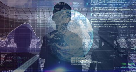 Silhouette Over Globe with Stock Market Data - Download Free Stock Images Pikwizard.com