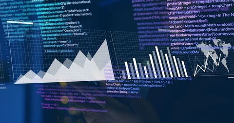 Silhouette of developer with code overlay and data visualization