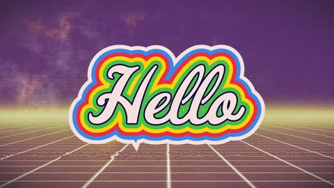 Colorful Retro Greeting on Digital Grid Background