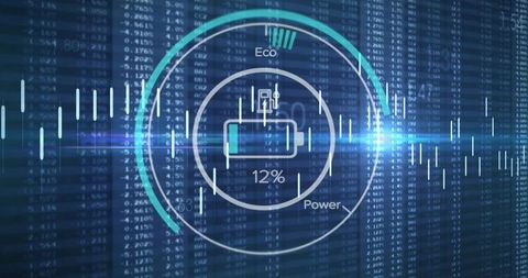 Futuristic circular battery gauge 12% eco power ui dashboard neon cyan analytics