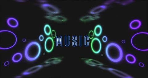 Neon Circular Patterns with Music Text on Black Background - Download Free Stock Images Pikwizard.com