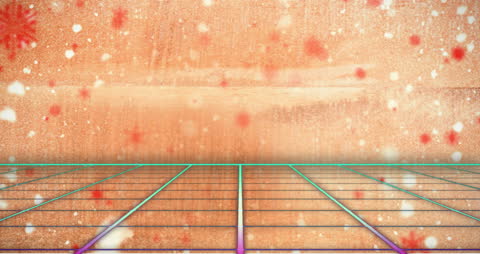 Features a digital interface of holographic grid lines intersecting over an orange backdrop with floating light spots. Suitable for use in tech presentations, digital themes, or artistic designs conveying a sense of innovation and modern graphics.