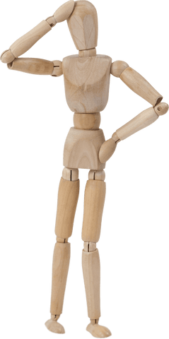 Transparent Wooden Mannequin Posing in Contemplation