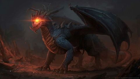 Fearsome Dragon Roaring in Ruined Cavern