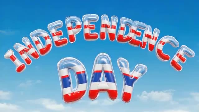 Patriotic Independence Day Balloons Floating in Sky