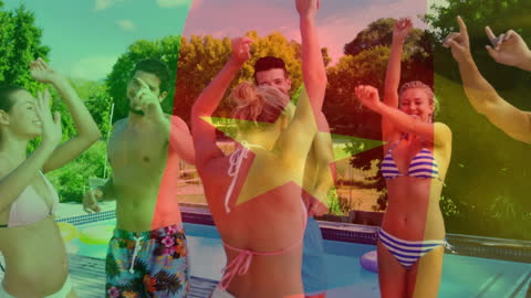 Joyful Pool Party with Friends and Overlay, Summer Fun