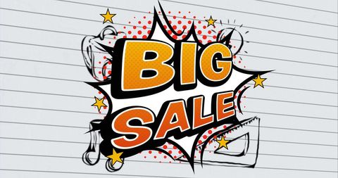 Vintage big sale speech bubble on ruled paper background