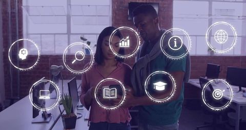 Innovative Team Collaboration with Digital Business Icons