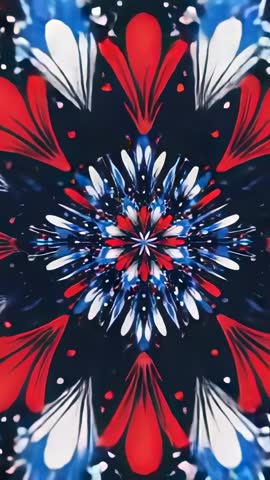 Kaleidoscope Petal Mandala Rotating with Red White Blue Fragments Vertical Abstract Motion Loop