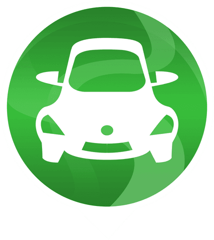Transparent Electric Car Symbol on Green Circle Background