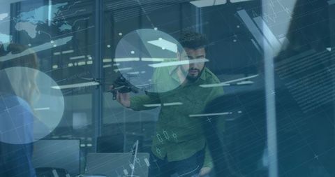 Businessman Analyzing Drone Technology in Corporate Office