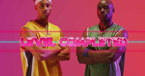 Basketball Players with Neon Level Completed Overlay - Download Free Stock Images Pikwizard.com