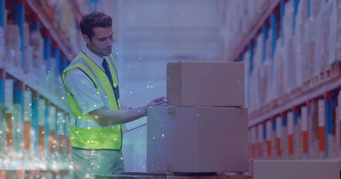 Warehouse Worker Inspecting Deliveries Amidst Bright Spots - Download Free Stock Images Pikwizard.com