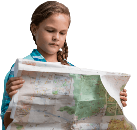 curious girl examining map on transparent background - Download Free Stock Videos Pikwizard.com