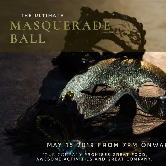 Elegant Masquerade Ball Invitation with Golden Mask - Download Free Stock Templates Pikwizard.com