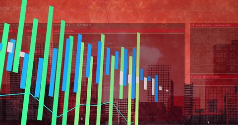 Business Data Processing Over Multicolored Cityscape - Download Free Stock Images Pikwizard.com