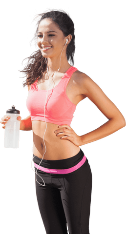 Hispanic Woman in Sport Outfit Holding Water Bottle on Transparent Background