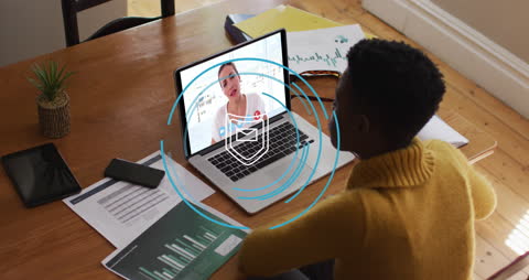 Virtual Meeting on Laptop with Digital Data Protection