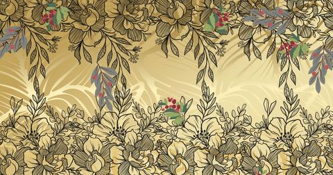 Elegant Falling Branches with Floral Motif on Gold