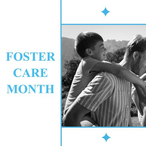 Father and son celebrate foster care month with joyful piggyback