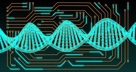 Futuristic DNA Strand Overlaid with Circuit Board - Download Free Stock Images Pikwizard.com