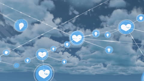 Cloud Computing Network Icons in Scenic Sky Background