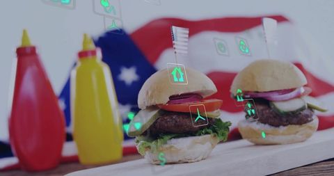 Mini Burgers and American Flag with Eco-Friendly Icons