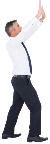 Businessman in Formal Attire Raising Hands in Transparent Pose - Download Free Stock Videos Pikwizard.com