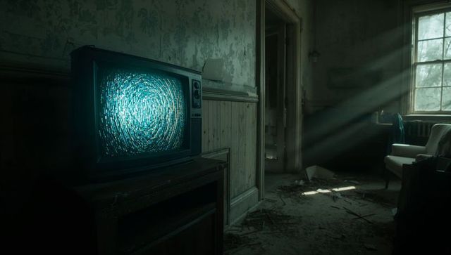 Eerie Abandoned Room with Vintage CRT Television