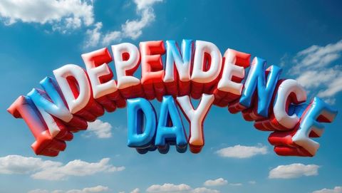 Patriotic Independence Day Balloons in Clear Blue Sky