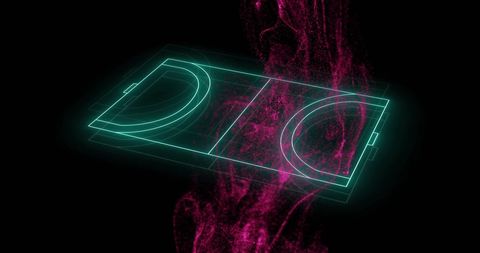 Glowing Basketball Court Lines with Pink Smoke Effect