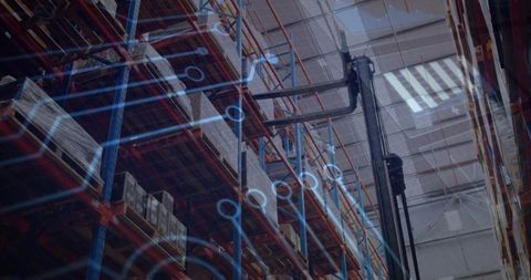 Automated Warehouse Storage with Modern Circuit Overlay