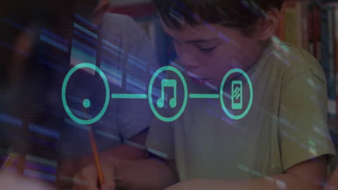 Child Learning with Technology Interface Overlay in Classroom