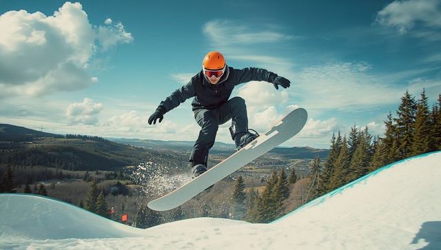 Thrilling Snowboard Jump in Mountain Snow Park