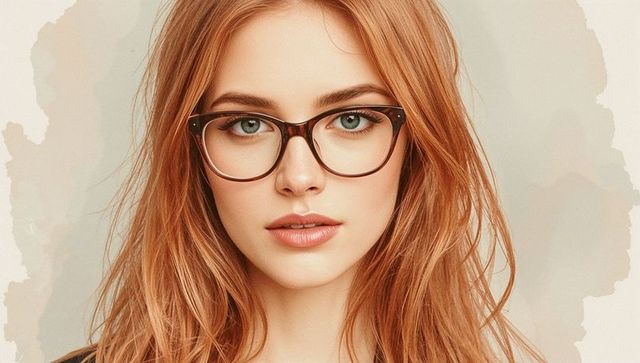 Elegant woman in tortoiseshell eyeglasses dreamy portrait