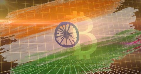 Bitcoin Superimposed on Indian Flag with Digital Matrix