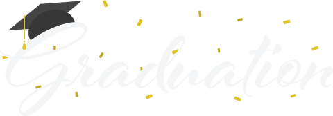 Graduation Text with Confetti and Cap on Transparent Background