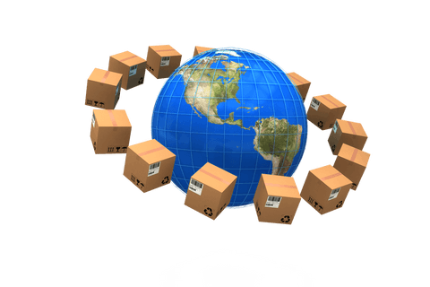 transparent globes surrounded by cardboard boxes symbolizing global shipping - Download Free Stock Videos Pikwizard.com