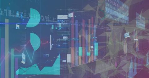 Futuristic digital analytics dashboard with graphs and charts