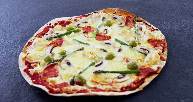 Delicious Homemade Pepperoni Mushroom Pizza on Stone Surface - Download Free Stock Images Pikwizard.com