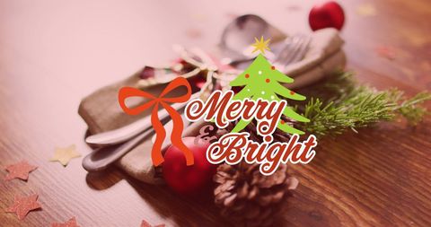 Christmas Greetings with Cutlery and Festive Decorations