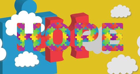 Colorful puzzle pattern spelling hope represents autism awareness