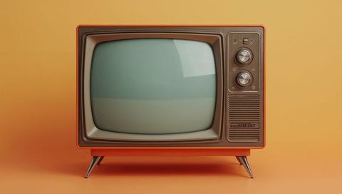 Vintage 1970s TV with Tuning Knobs on Orange Background