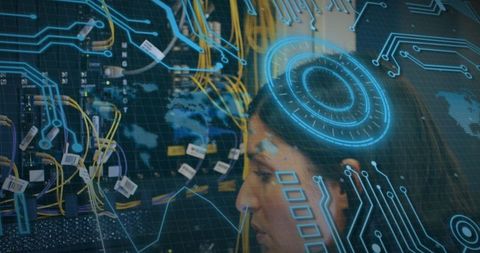 Futuristic IT Technician Analyzing Network Rack - Download Free Stock Images Pikwizard.com