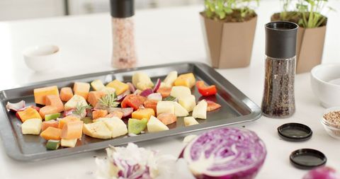 Fresh vegetables on tray for healthy cooking preparation