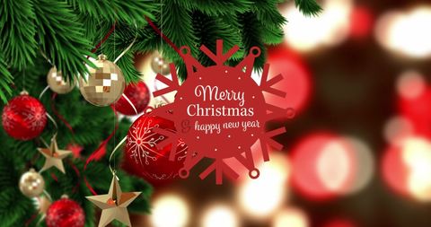 Festive Christmas Tree with Greeting Overlay - Download Free Stock Images Pikwizard.com