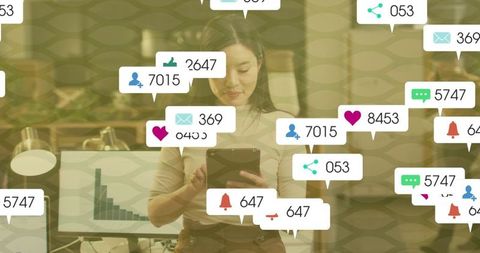 Business Professional Engaging with Social Media Analytics Display