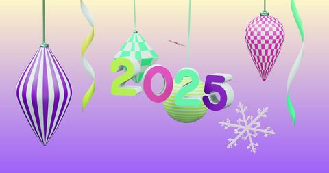 Vibrant 2025 with Geometric Ornaments on Purple Gradient